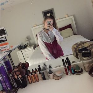 Violet and white windbreaker